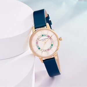 Olivia Burton Women's Wonderland Teal Leather Strap Watch, 30mm